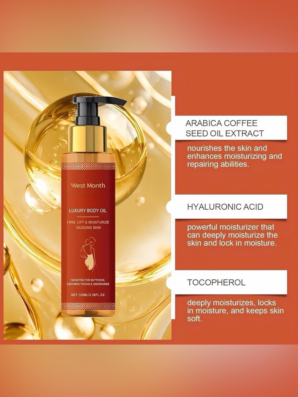 Luxury Body Oil - Firm,Lift & Moisturize Sagging Skin 100ml/3.38 fl.oz. NIB